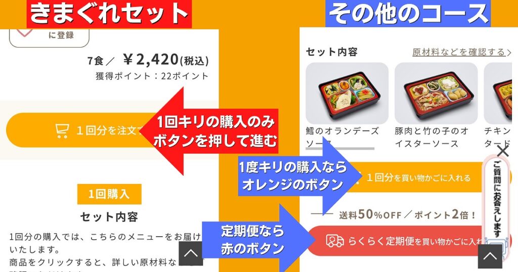 食宅便の都度便・定期便を選ぶ注文画面