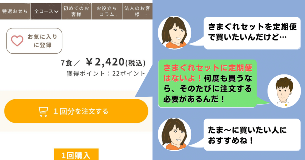 きまぐれセットの注文画面